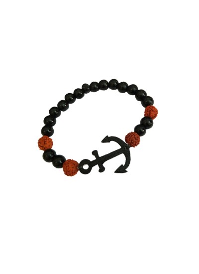 Ship Anchor Rudraksha Black Quartz Bracelet By Menjewell